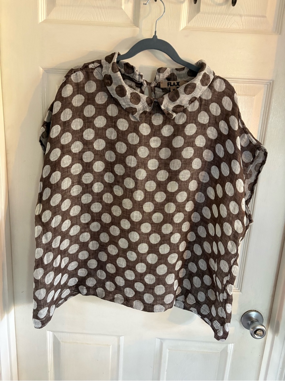 Flax Brown and White Polka Dot Linen Blouse